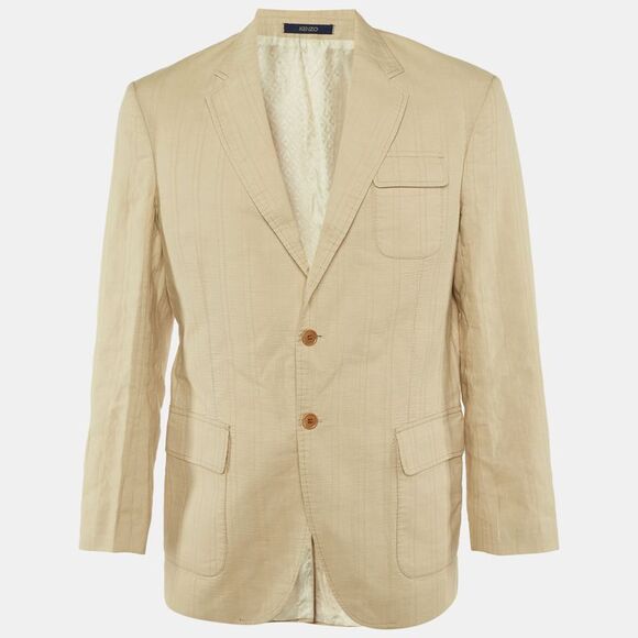 Kenzo Homme Beige Cotton & Linen Blend Single Breasted Blazer L